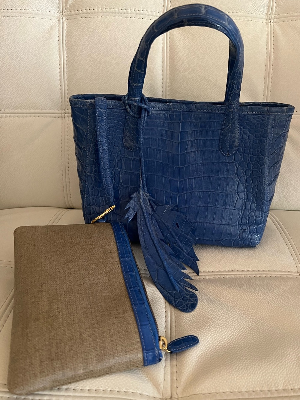 Nancy Gonzalez Blue Sapphire Crocodile Bag 2PC set Wallet Authentic - Picture 2 of 13